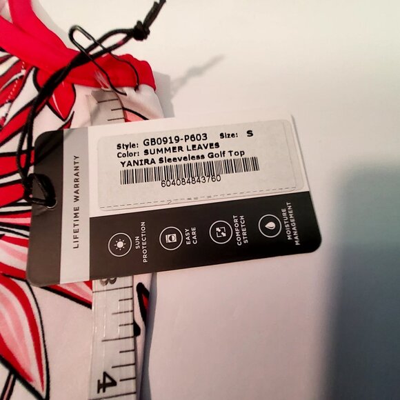 Sleeveless Red & White Summer Leaves Golf Top By Tail With UPF 50 Protection  S - Picture 5 of 10